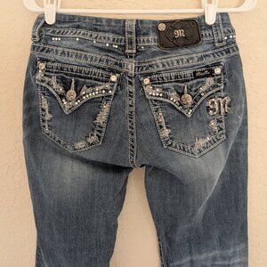 Vintage Miss Me Jeans Y2K Low Rise Rhinestone Distressed Size 27 Boot Cut